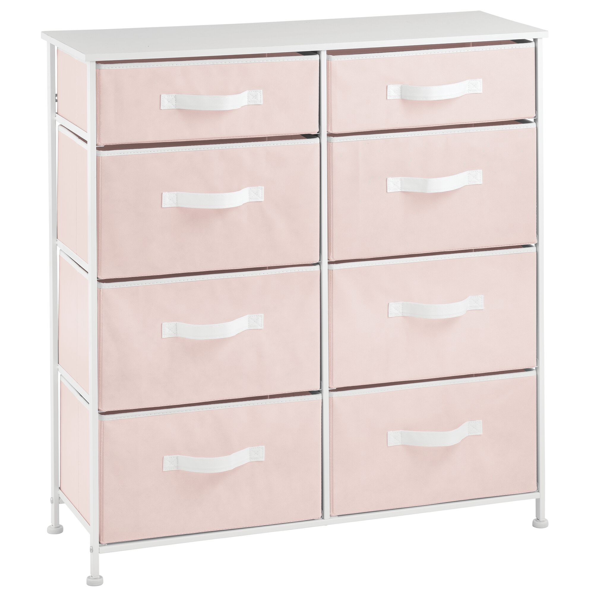 mDesign Tall Steel Frame/Wood Top Storage Dresser Furniture with 8 Slim Fabric Drawers, Large Bureau Organizer for Baby, Kid, Teen Bedroom, Nursery, Playroom, Dorm - Jane Collection, Pink/White