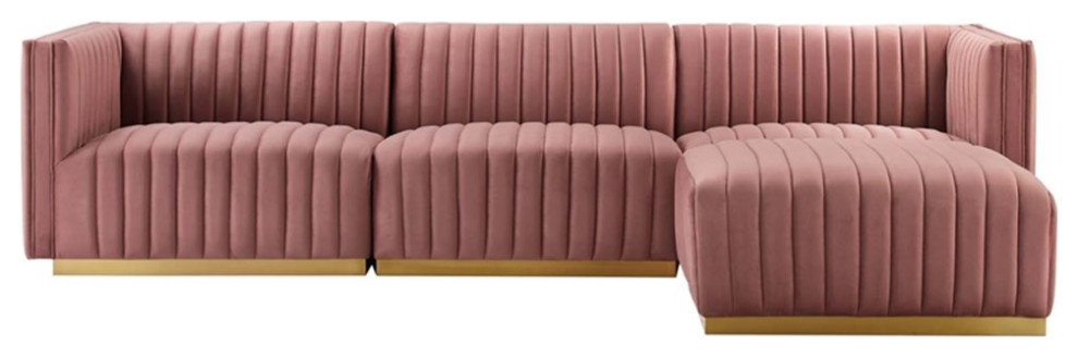 Modway Conjure 4 Piece Velvet and Stainless Steel Sectional   Gold/Dusty Rose   Contemporary   Sectional Sofas   by Homesquare  Houzz