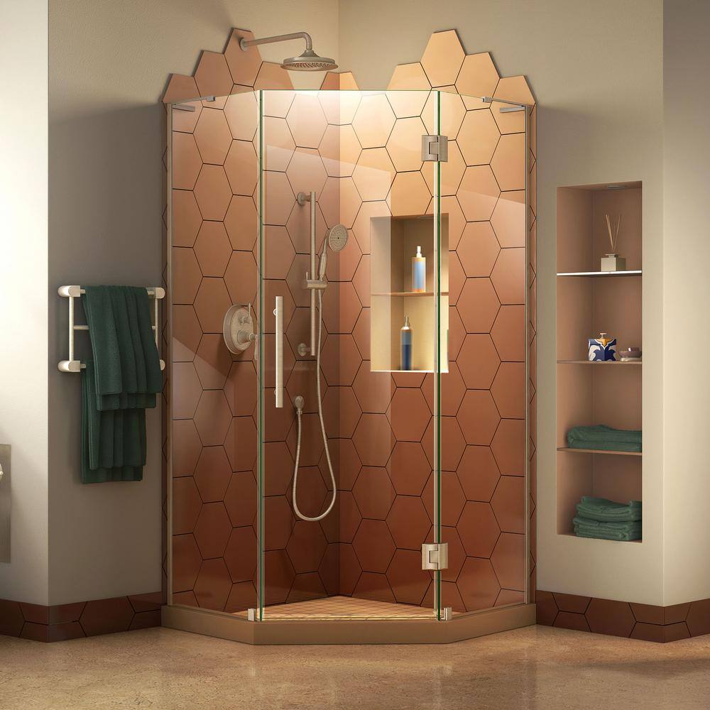 DreamLine Prism Plus 36 in. D x 36 in. W x 72 in. H Semi-Frameless Neo-Angle Hinged Shower Enclosure in Brushed Nickel Hardware SHEN-2636360-04