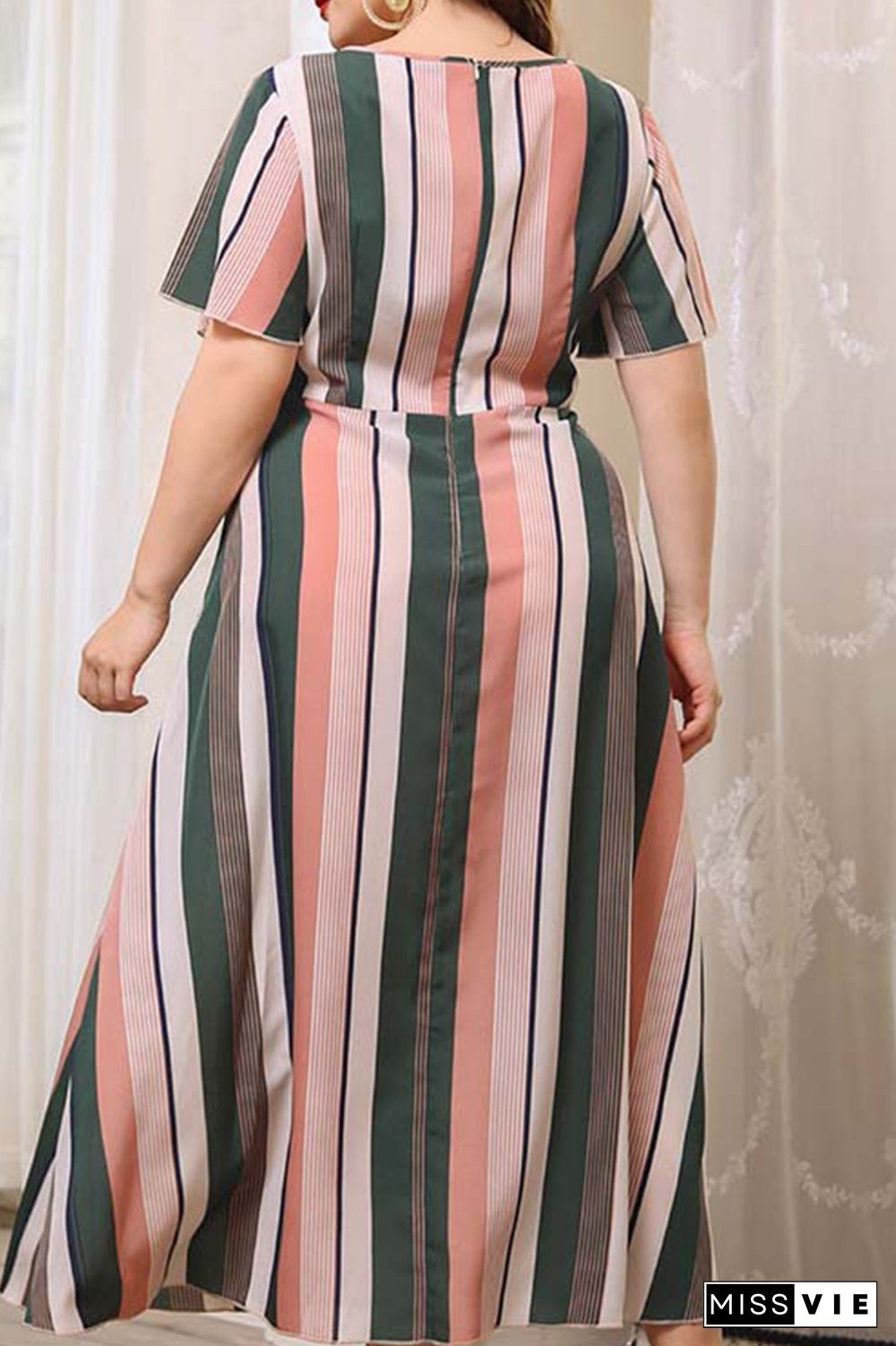 Stripe Print Plus Size Maxi Dress