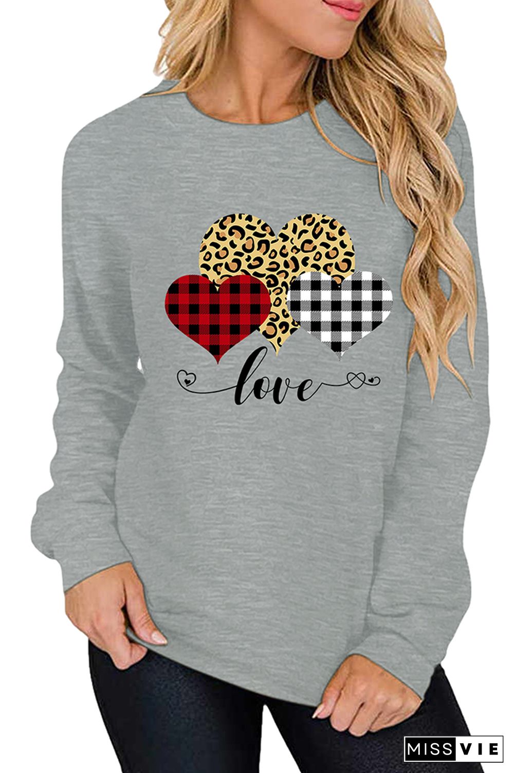 Leopard Print Heart Pullover Longsleeve Sweatshirt Wholesale