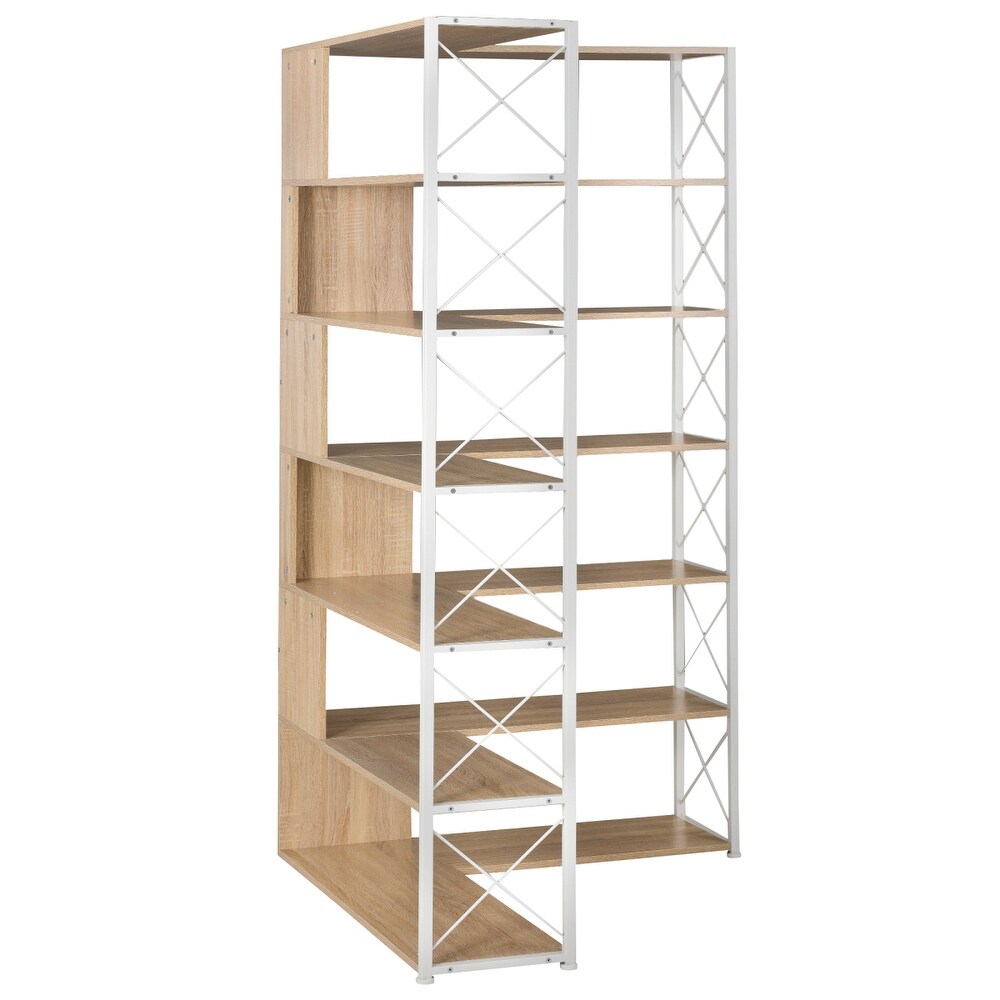 7 Tier Bookcase Corner Bookshelf  L Shaped Plant Stand with Metal Frame  Industrial Style Display Shelf