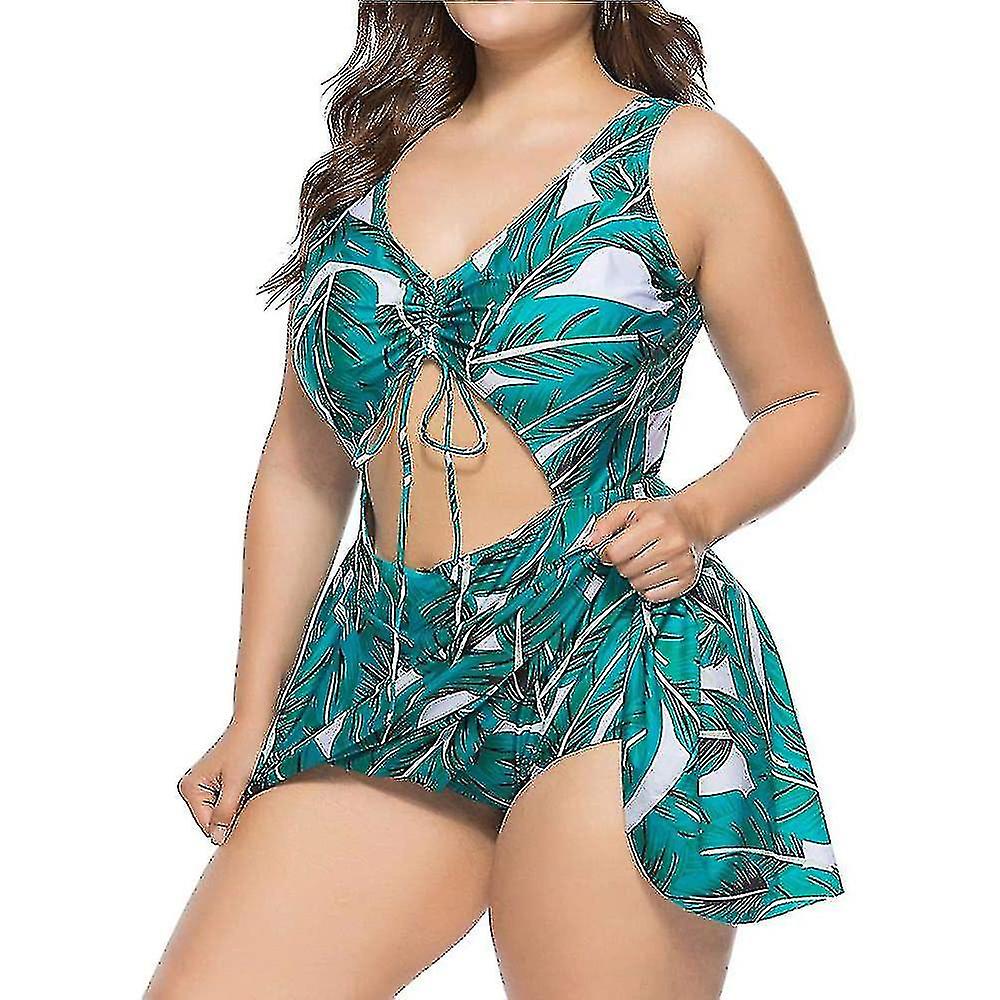 Plus Size Floral Print Halter Swimwear One Piece Pin Up Tankini Swimwear