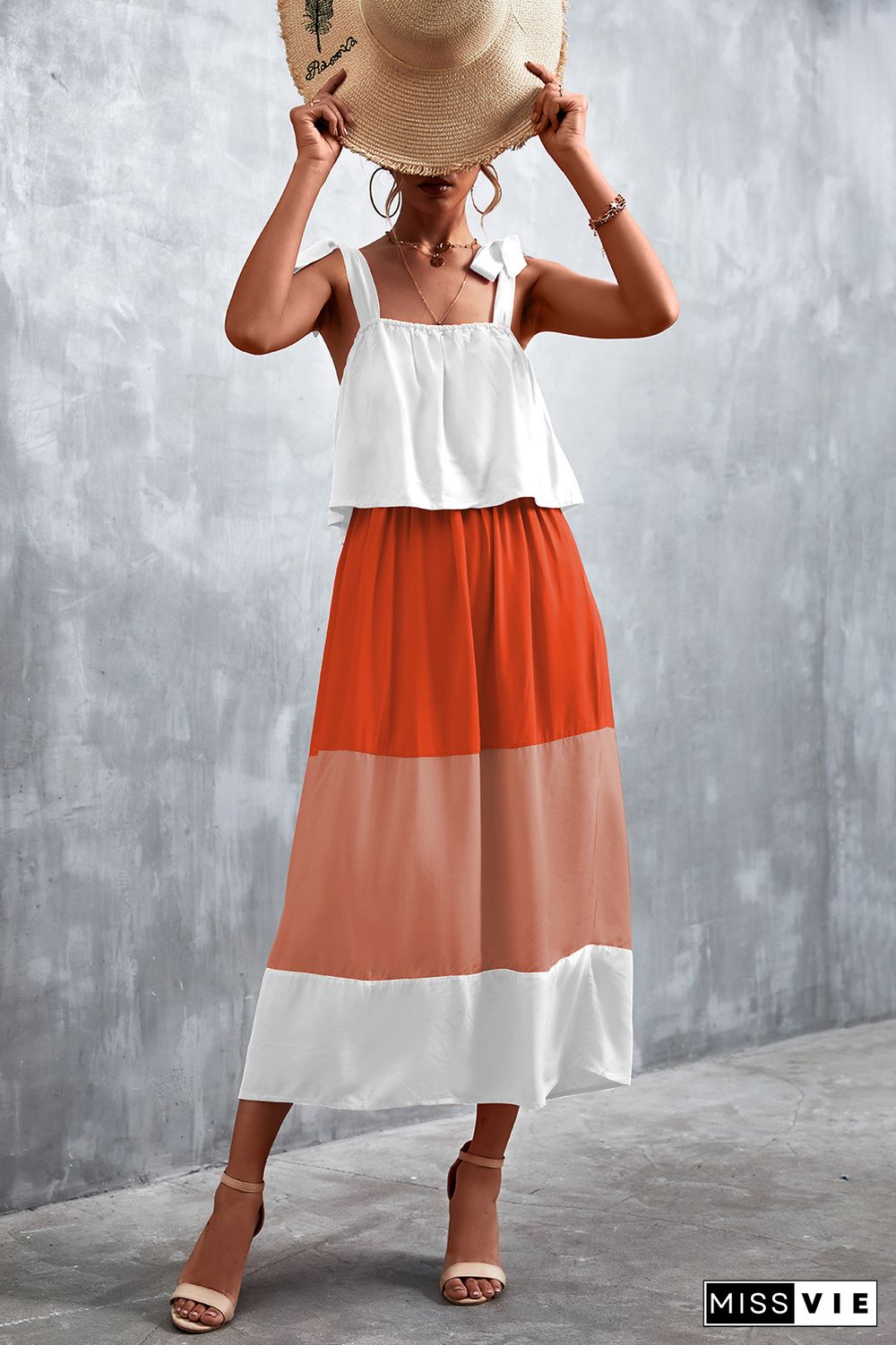 Tie Strap Color Block Maxi Dress