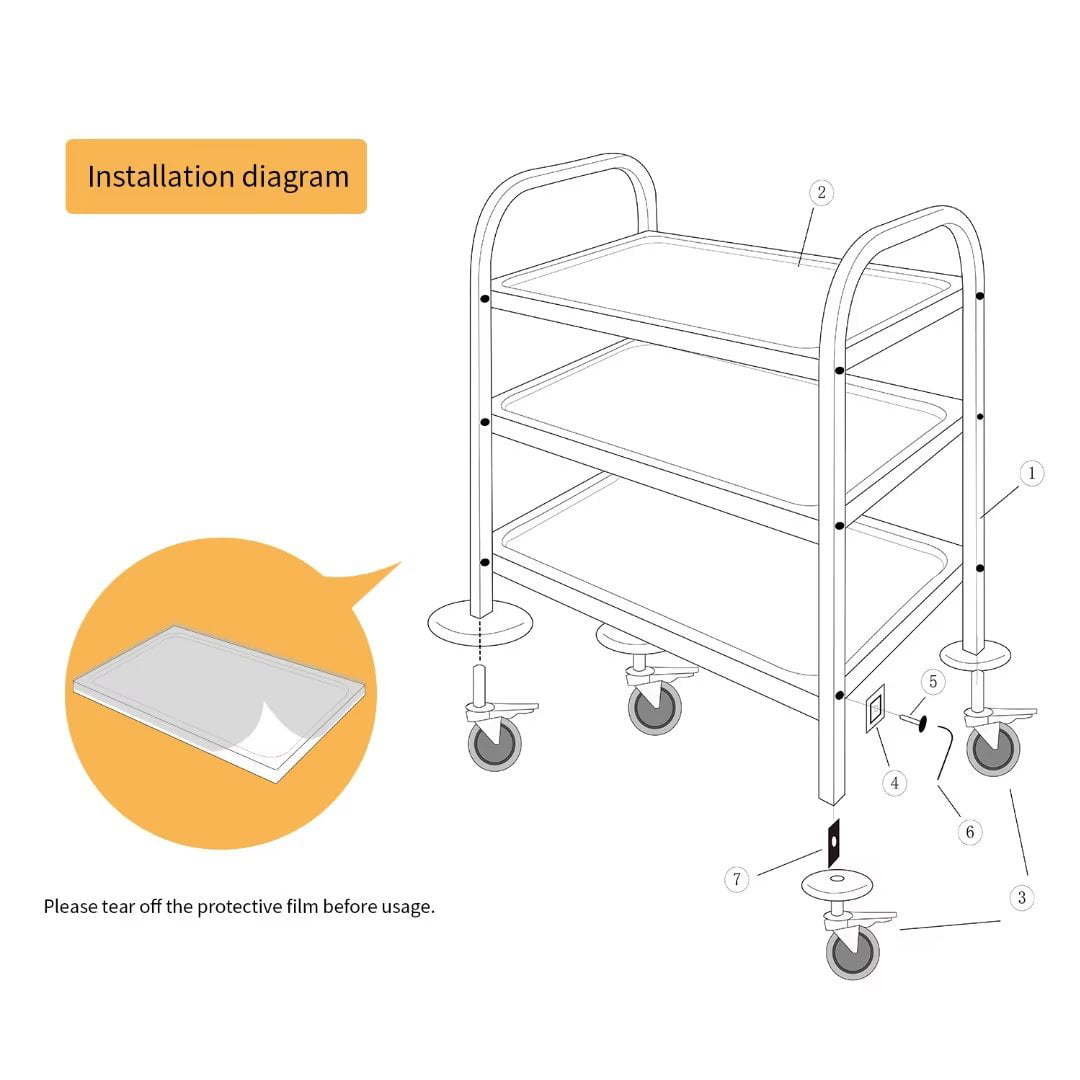 Nisorpa 3 Tier Stainless Steel Utility Rolling Cart Catering Trolley, BBQ, Summer Party