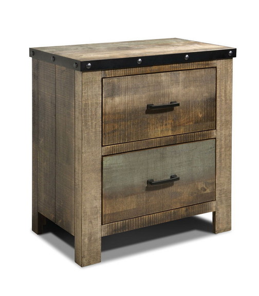 Benzara BM182728 Wooden Nightstand with Rough Sawn...