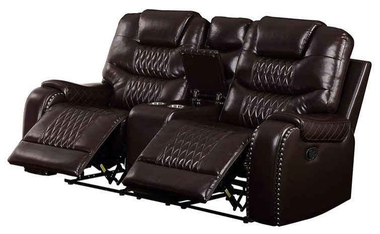 Braylon Loveseat with Console (Motion) in Brown PU   Contemporary   Loveseats   by GwG Outlet  Houzz