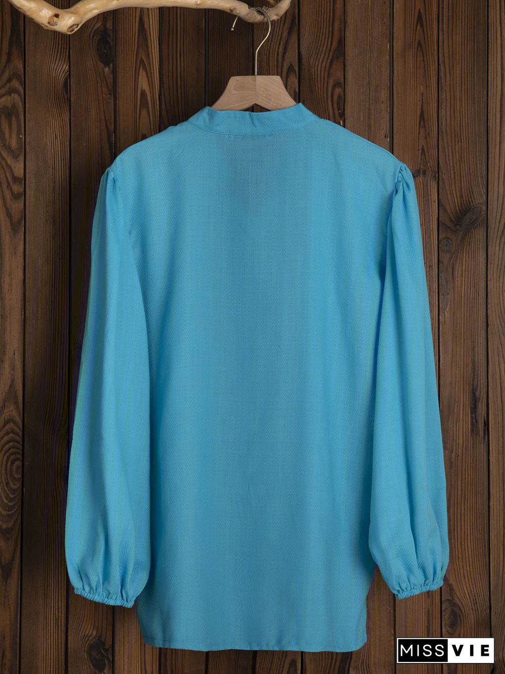 Plain V Neck Holiday Buttoned 3/4 Sleeve Blouse