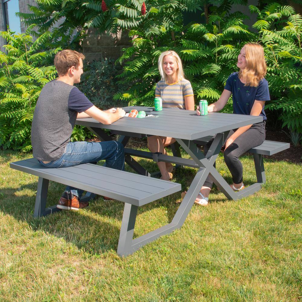 Vivere 5 ft. Charcoal Aluminum Metal Rectangle Outdoor Picnic Table BDAT5-CHA