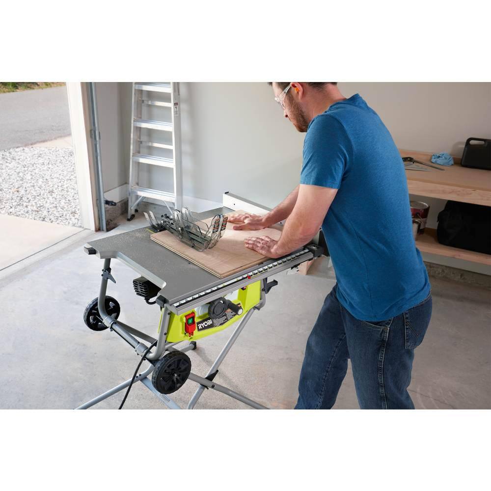 RYOBI 15 Amp 10 in. Expanded Capacity Portable Corded Table Saw With Rolling Stand RTS23