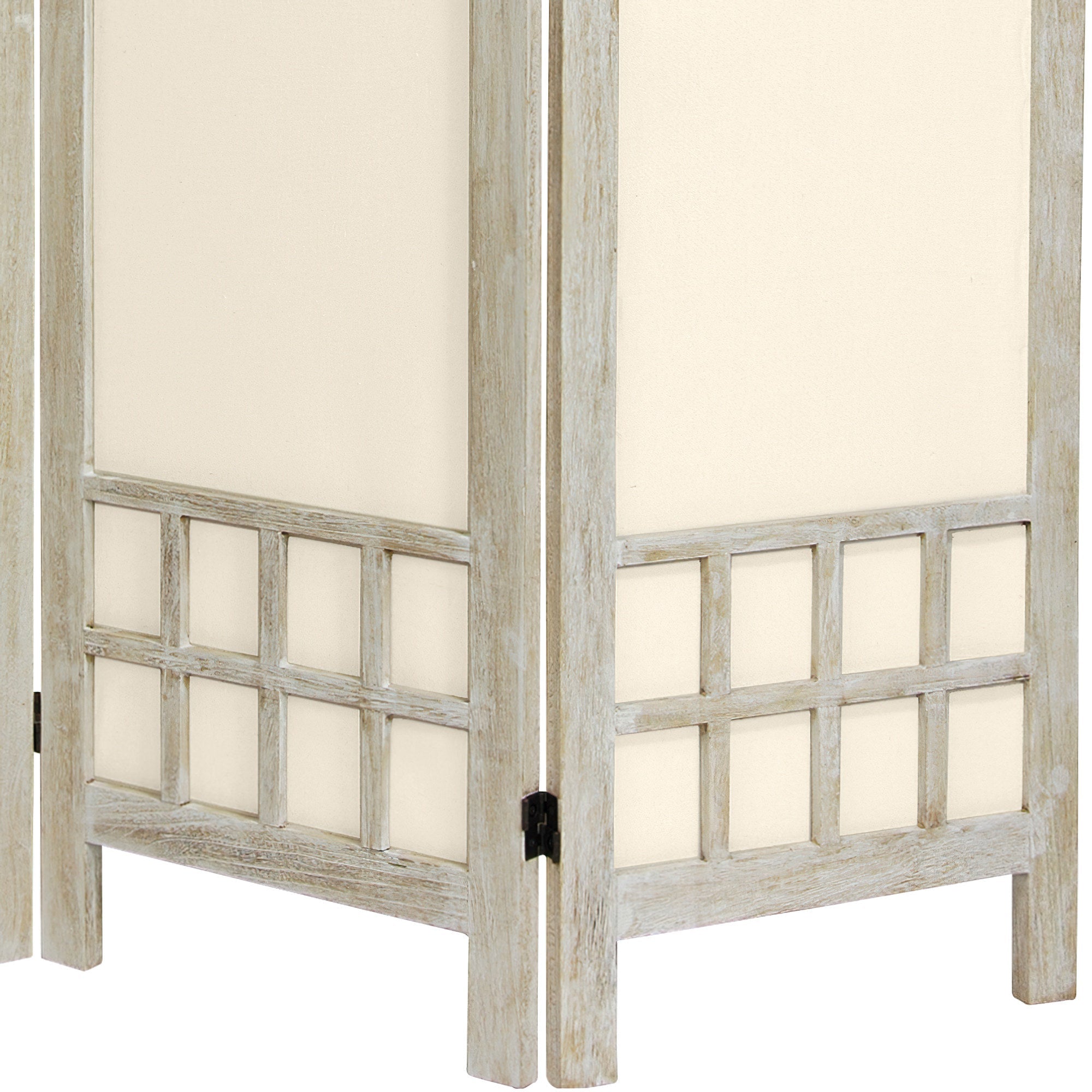 Oriental Furniture 5 1/2 ft. Tall Window Pane Fabric Room Divider, burnt white, 4 panel