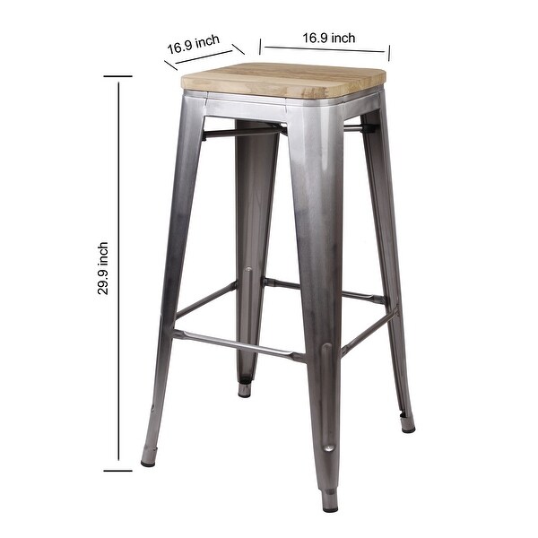 30inch Metal Stool with Light/Dark Wooden Seat-Set of 4