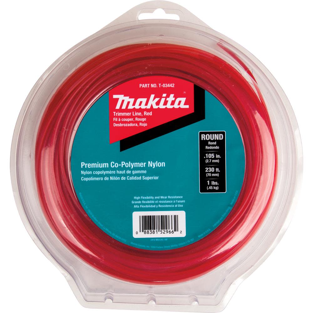 Round Trimmer Line， 0.105”， Red， 230’， 1 lbs.