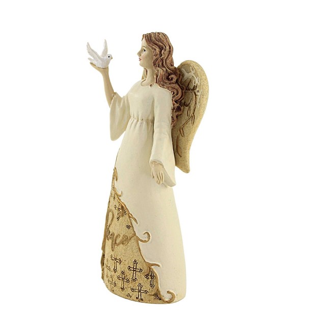 Figurine Peace Angel One Figurine 6 0 Inches Dove Smile Cross 20497 Polyresin Off white