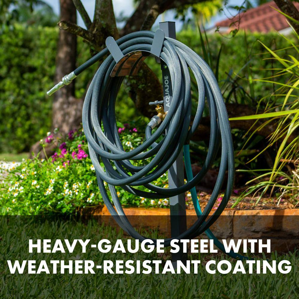 AQUA JOE 125 ft. Capacity Garden Hose Stand with Brass Faucet SJ-SHSBB-GRY