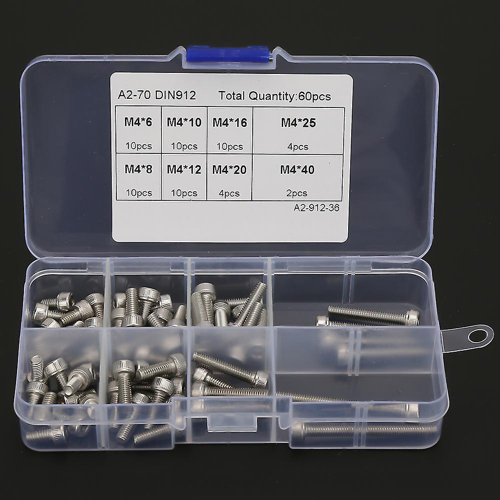 60pcs M4-40 Cylindricalstainless Steel Hex Socket Cup Head Screws Assortment Kit