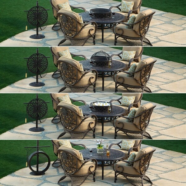 Grand Bonaire Weave Backyard Casual Fire Pit Table With Accessories