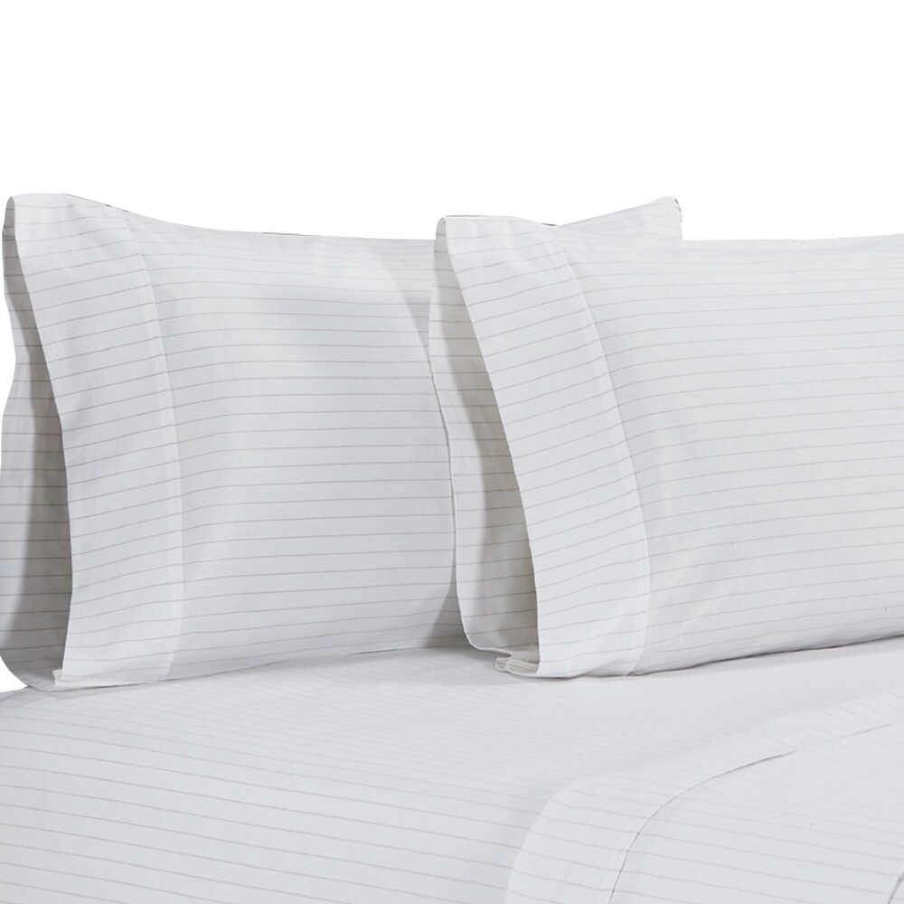 Matt 4 Piece Full Bed Sheet Set  Soft Organic Cotton  Stripes  White