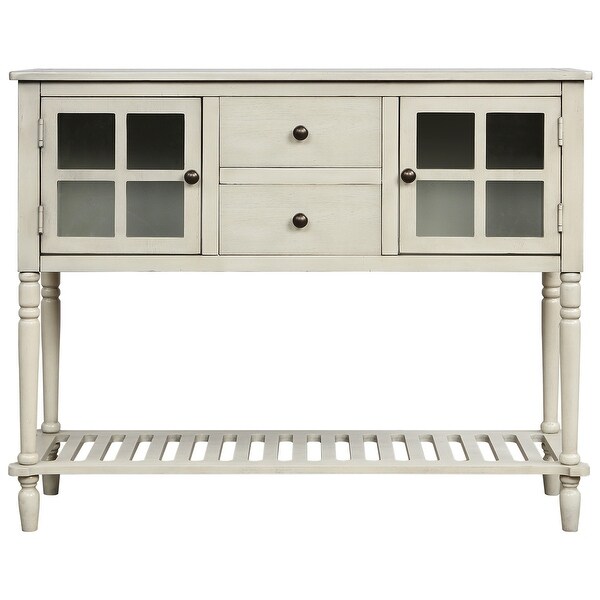 Antique Grey Farmhouse Wood 2-Drawer Sideboard Console Table with Bottom Shelf