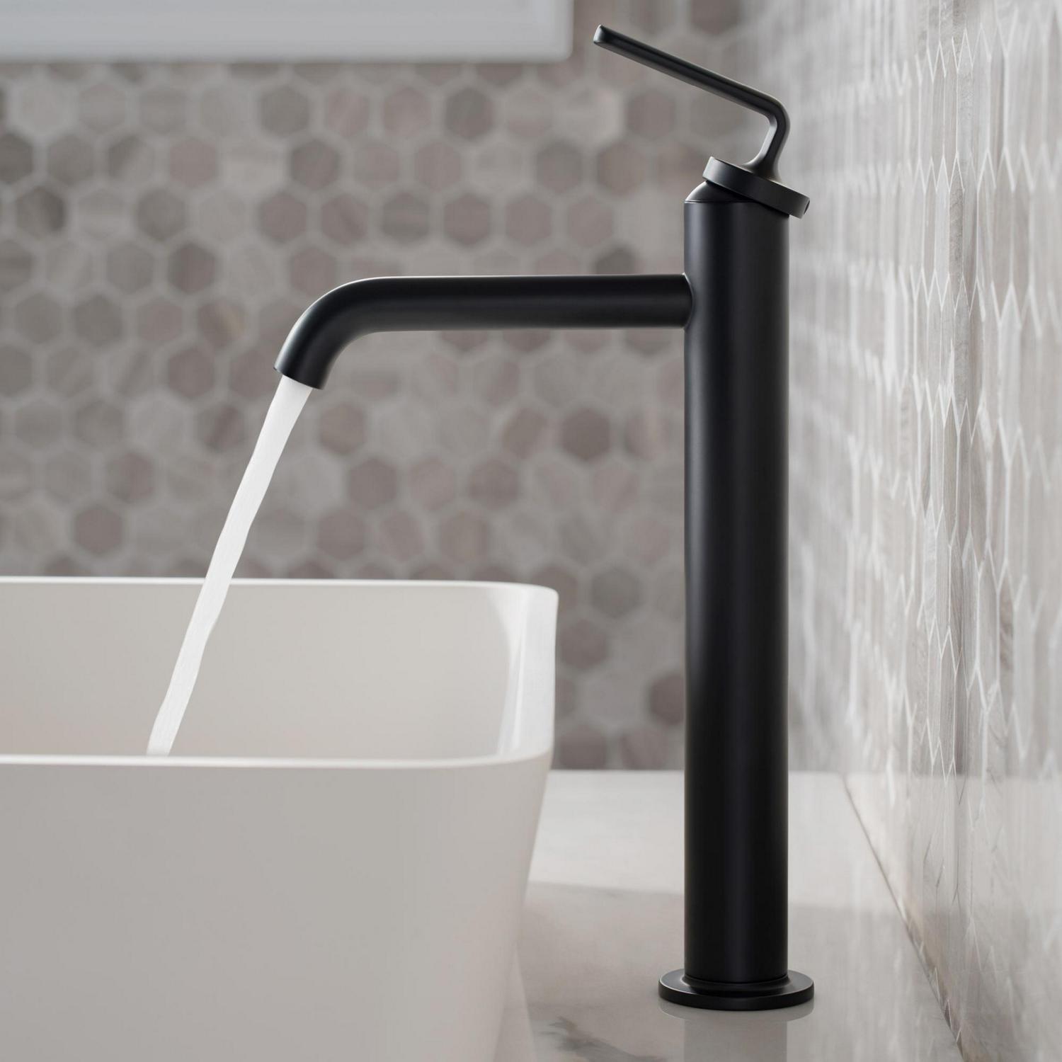 Ramusa c Single Handle Vessel Bathroom Sink Faucet with Pop-Up Drain in Matte Black