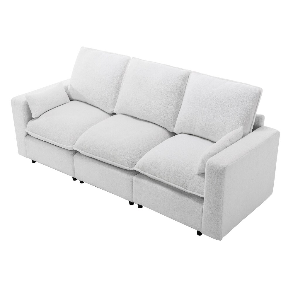 White Sectional Sofa Sleeper Sofa w/ Removable Cushions   2 Pillows