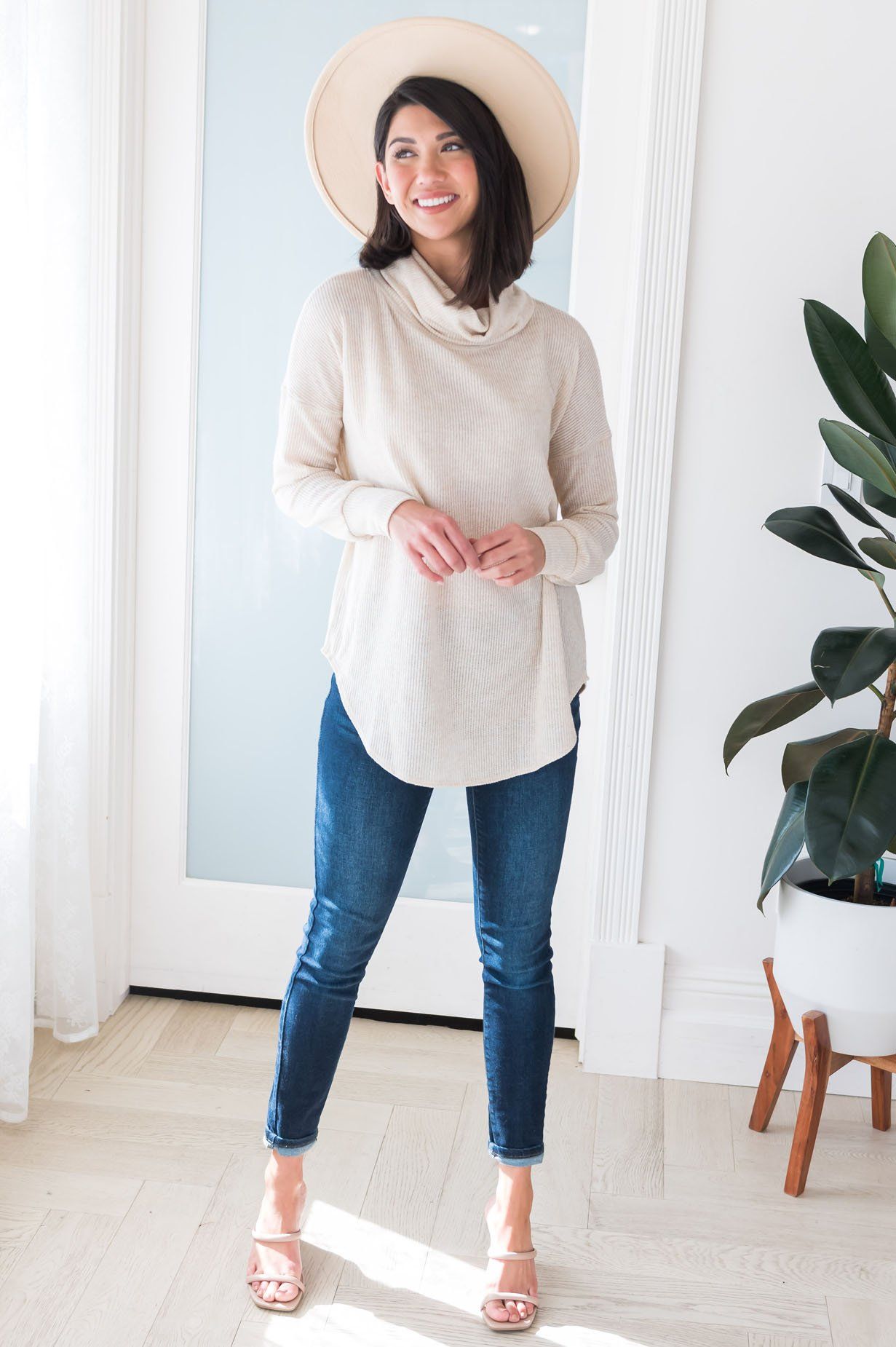 Simple Style Modest Cowl Neck Sweater