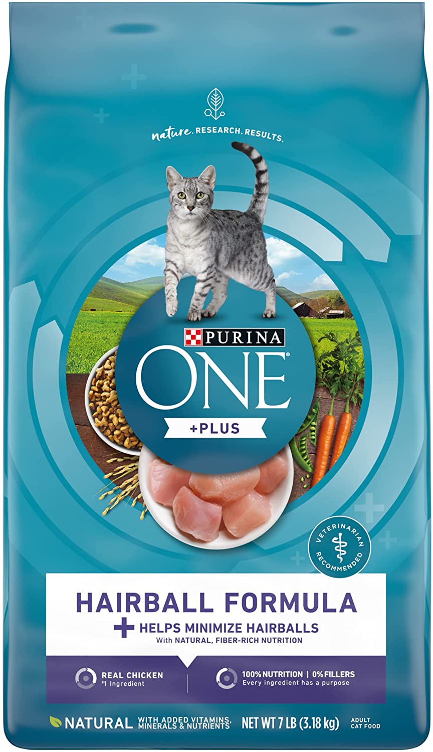 Purina ONE Natural Dry Cat Food for Hairball Control， +PLUS Hairball Formula - 7 lb. Bag