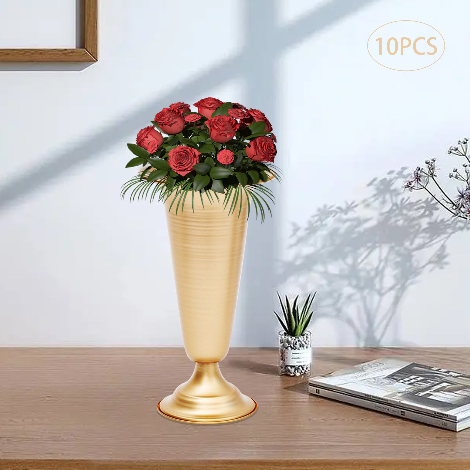 Oukaning 10 pcs Metal Flower Trumpet Vases Tabletop Party Wedding Centerpieces Decoration 10*25cm