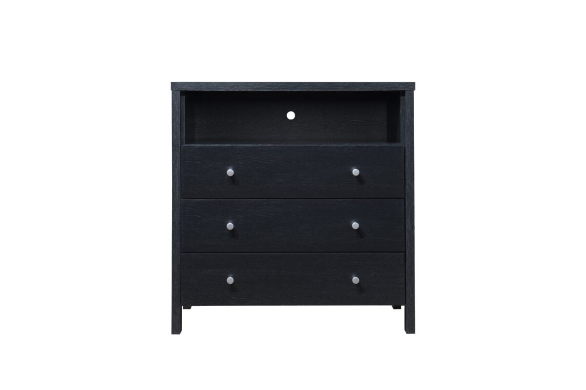 Hodedah 3-Drawer Dresser with 1-Open Shelf in Black