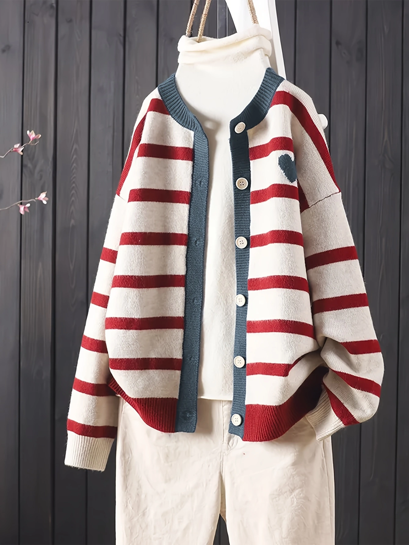 Chic Plus Size Striped Knit Cardigan for Women - Casual Open Front, Long Sleeve with Pockets, Perfect for Fall/Winter