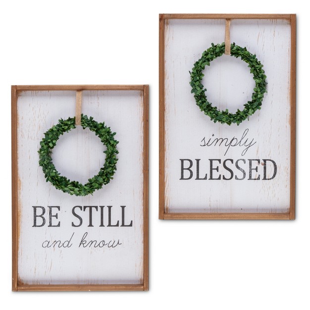 Lone Elm Studios Assorted Wreath Message Wall D cor With White Wood Background And Natural Wood Frame set Of 2