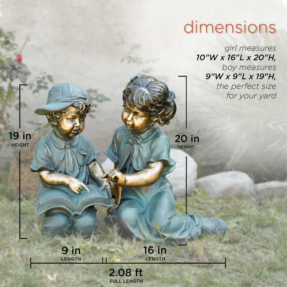 Alpine Corporation 2-Piece Indoor/Outdoor Girl and Boy Reading Statue Set Yard Art Decoration GXT258A