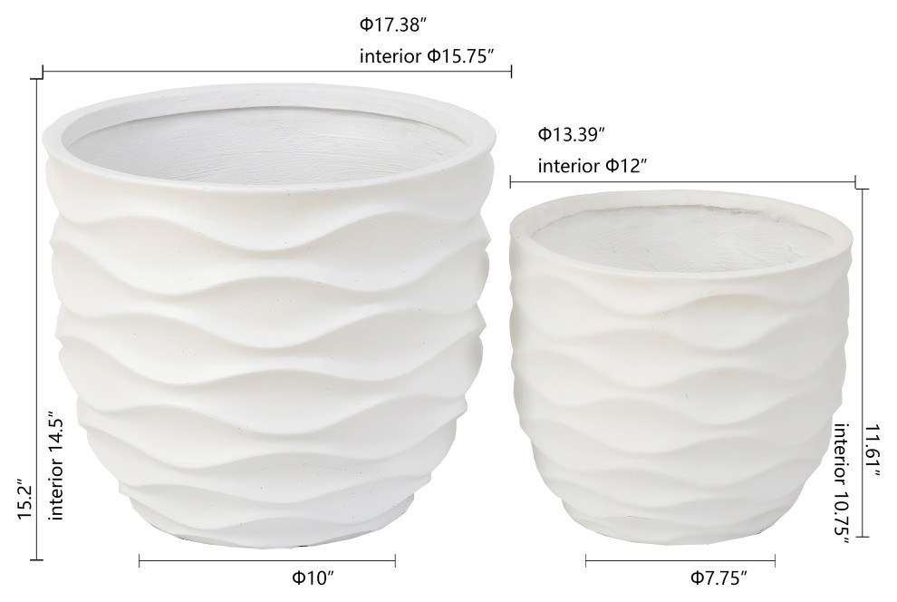 2 Piece White Waves Design MgO Planters   Beach Style   Outdoor Pots And Planters   by Winsome House Inc.  Houzz