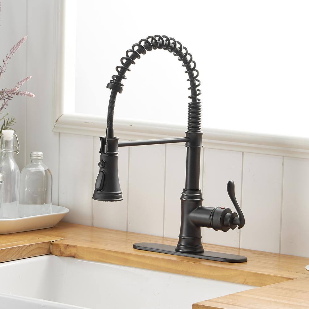 BWE Single-Handle Pull-Down Sprayer 3 Spray High Arc Kitchen Faucet With Deck Plate in Matte Black A-94553-Black