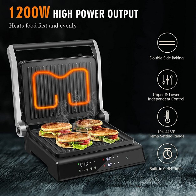 Costway Electric Panini Press Grill 1200w Sandwich Maker With Independent Temperature Control amp Removable Drip Tray