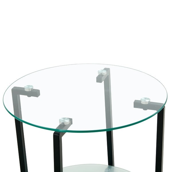 2-layer Storage Shelf Coffee Table Modern Round Side Table with Tempered Glass Tabletop End Table with Metal Frame