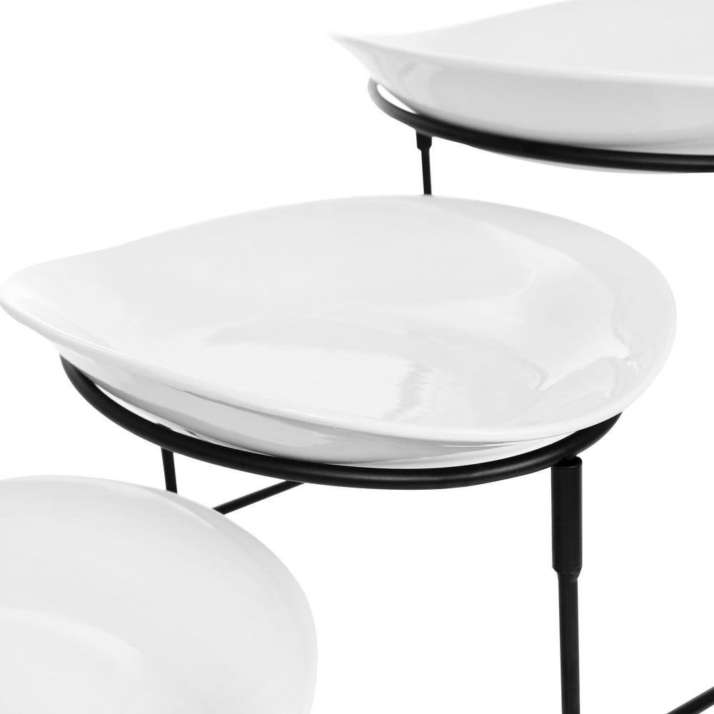 Elama 19 in. L x 10.5 in. W x 8.5 in. H Oval White Porcelain 3-Tier Plate Serveware Stand (Set of 4) 985116786M