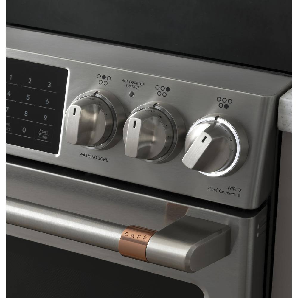 Cafe 30 in. 5.7 cu. ft. Slide-In Smart Electric Range with Convection in Stainless Steel Self Clean CHS900P2MS1