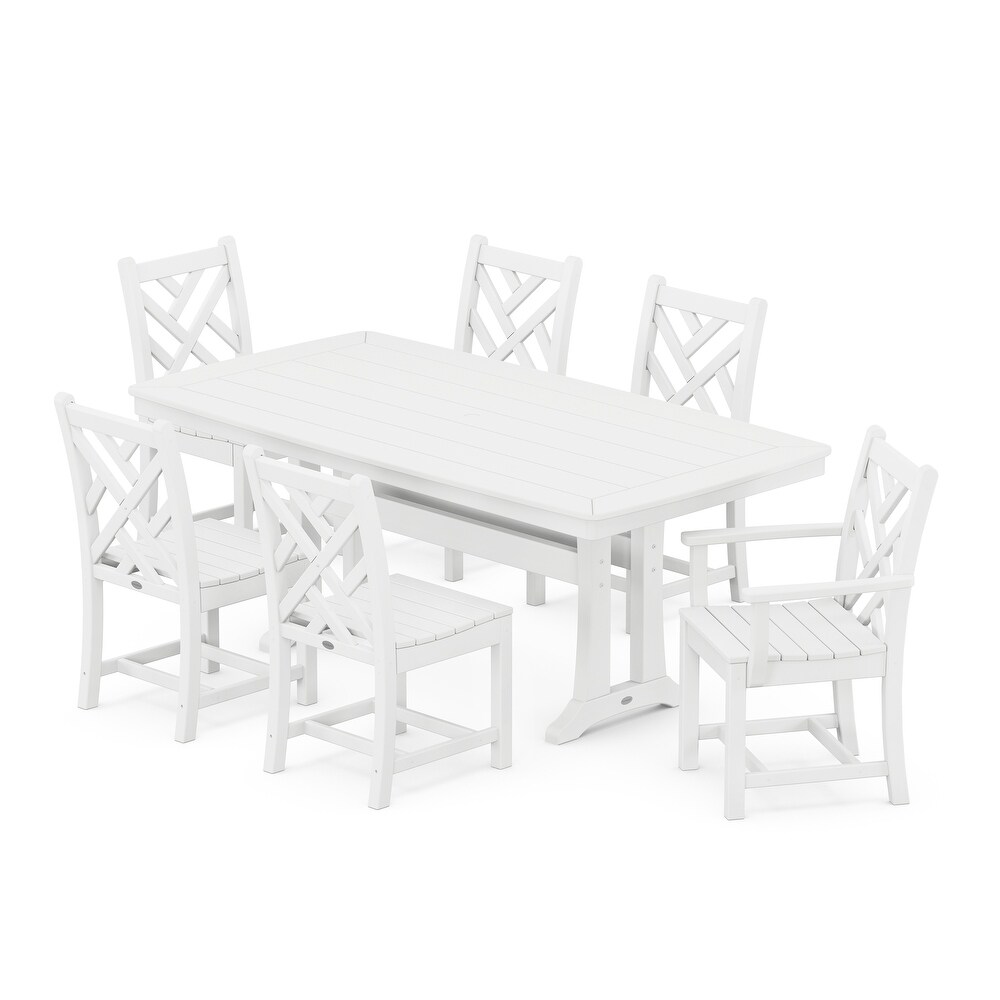 POLYWOOD Chippendale 7 Piece Nautical Trestle Dining Set