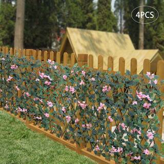 YIYIBYUS 46 in. Wood Silk Fabric Faux Ivy Fencing Panel Garden Fence Pink 4-Pieces YLYOGN9JWDZFP