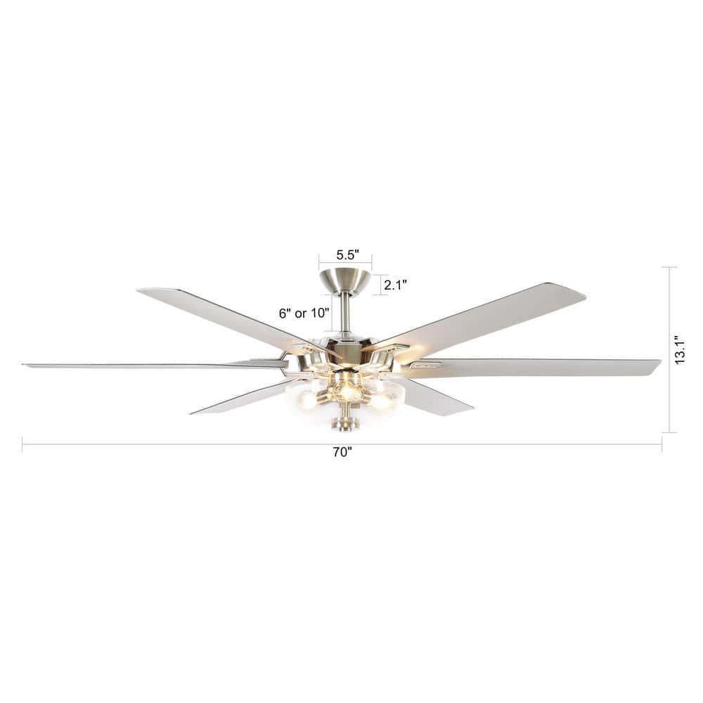 IHOMEadore 70 in Indoor Brushed Nickel Ceiling Fan with Remote Control