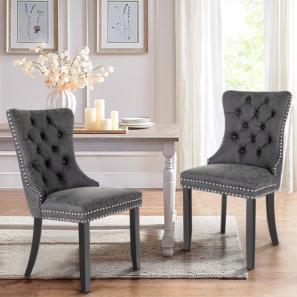 Faux Leather Dining Chairs Set of 2  Upholstered Chairs for Kitchen   Dining Room