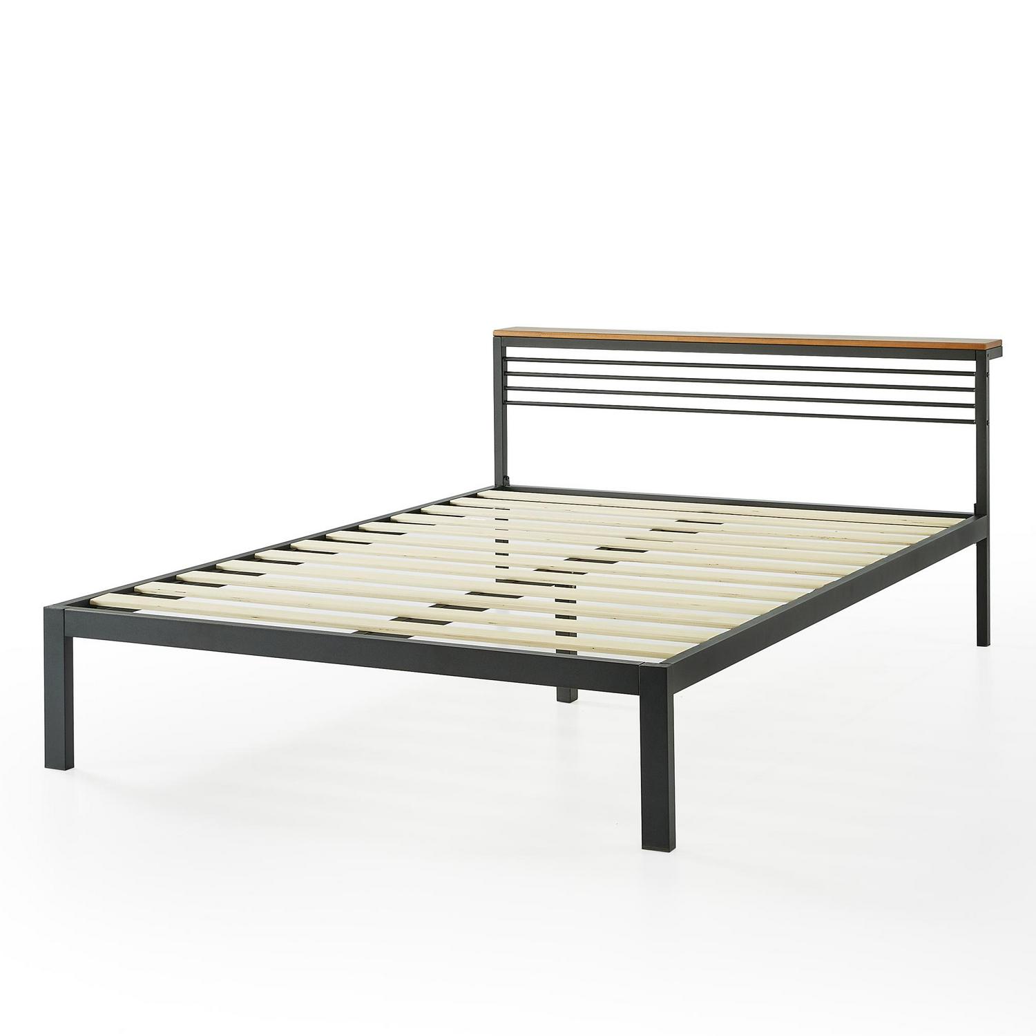 Mellow HYLLE Metal Platform Bed with Headboard Shelf Solid Pine Wood Black Queen  Crowdfused