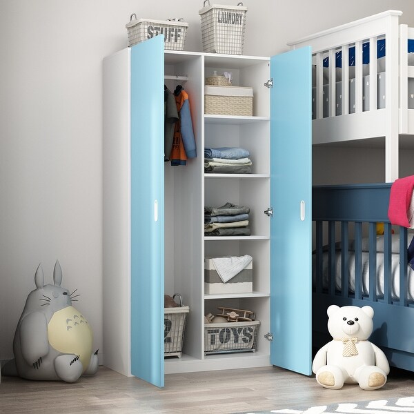 Wardrobe Closet Wood Armoire Wardrobe Storage Cabinet for Boys， Girls - - 37764981