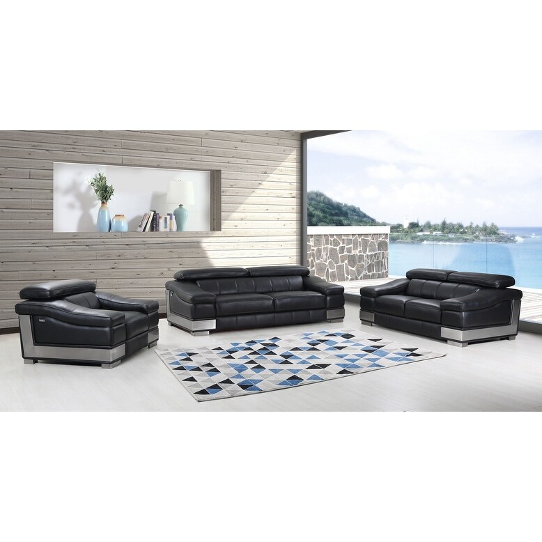 Italian Leather Upholstered Complete 3 Piece Living Room Sofa Set