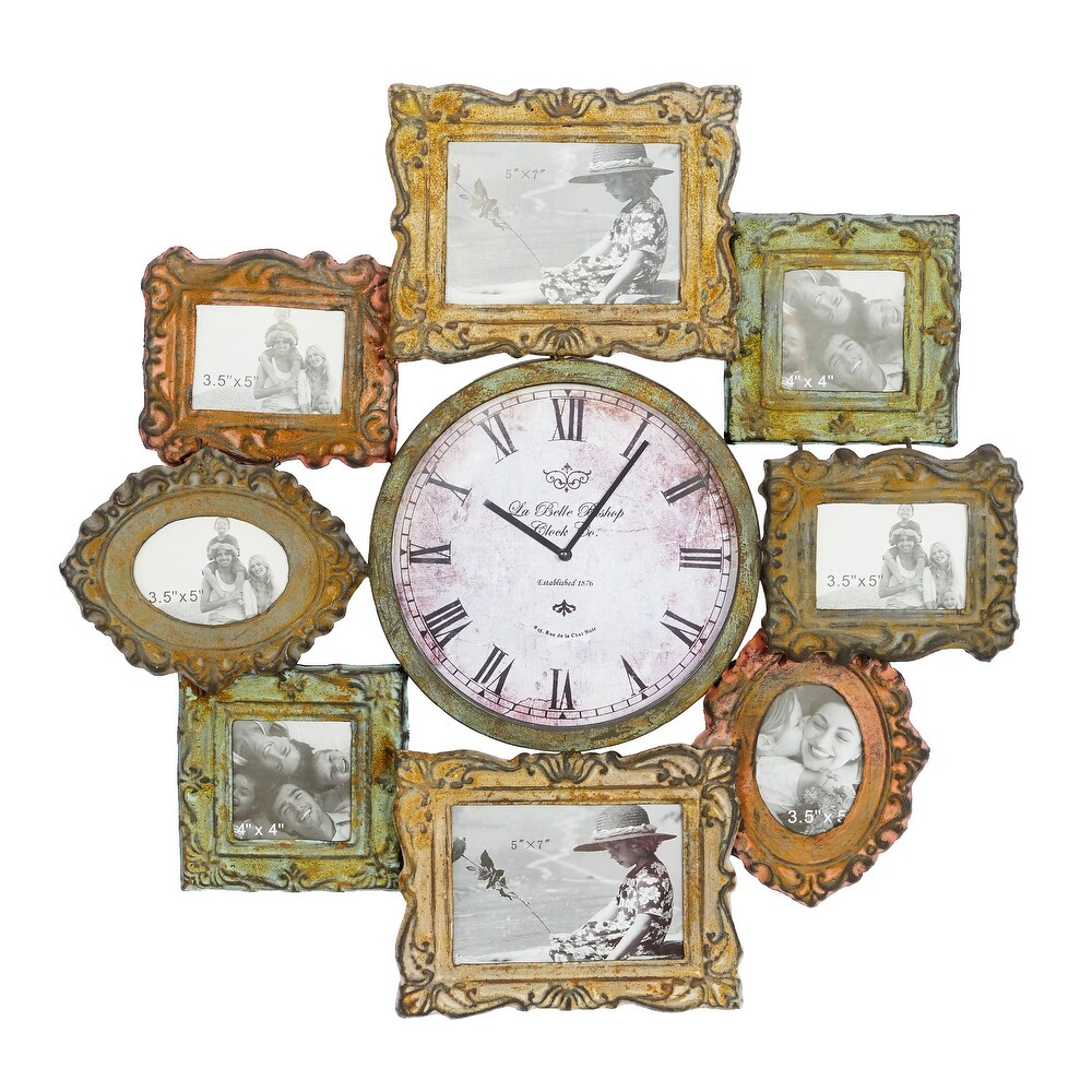 Green Metal 8 Photo Opening Wall Clock