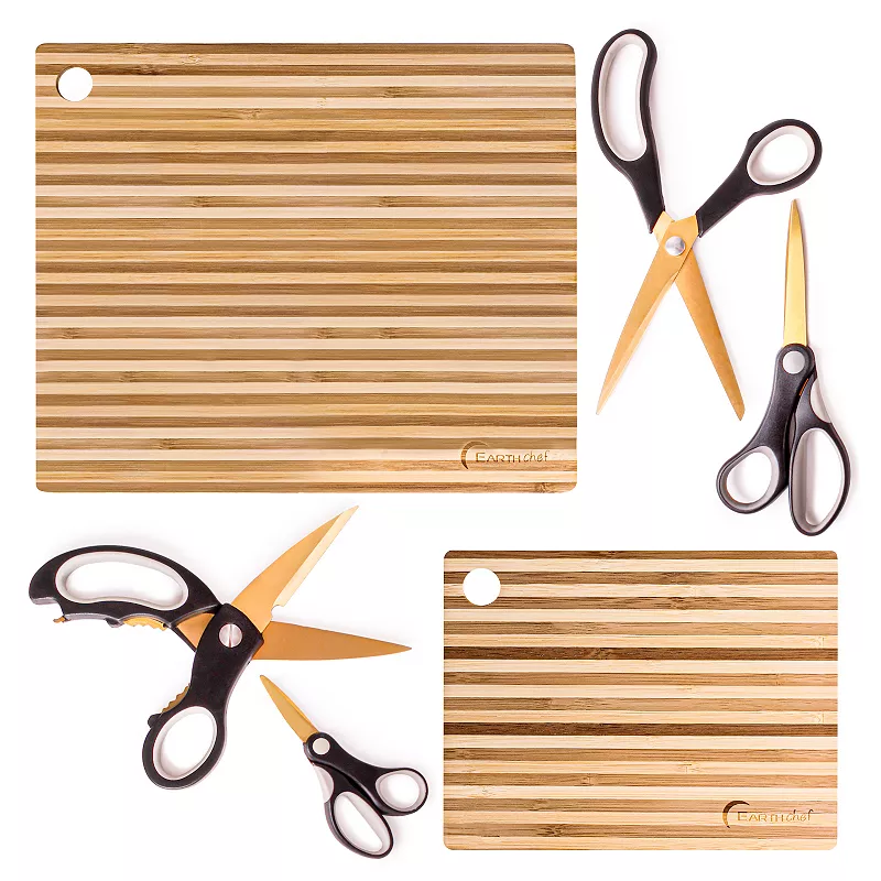 BergHOFF 6-pc. Bamboo Prep Board and Gold Scissors Set