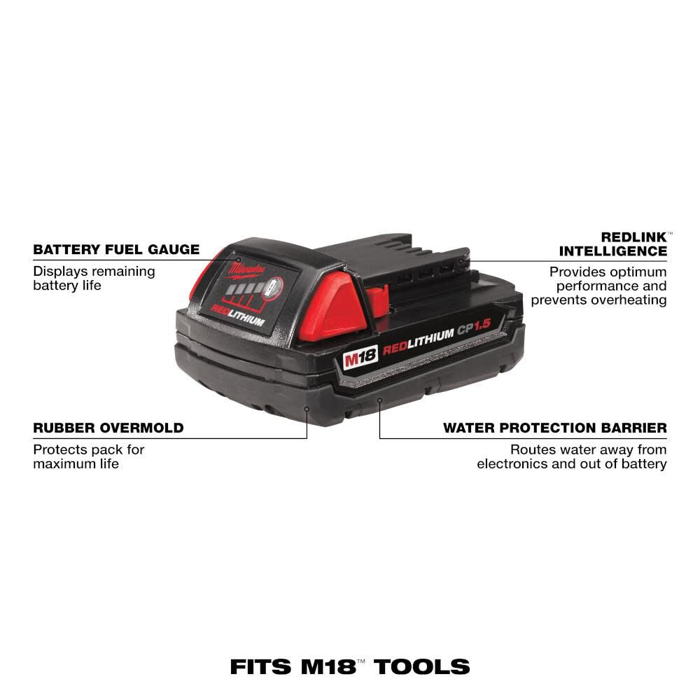 Milwaukee M18 REDLITHIUM 1.5Ah Compact Battery (2pk) 48-11-1811 from Milwaukee