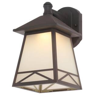 Hampton Bay Bronze Outdoor LED Wall Lantern Sconce with Frosted Tea Stain Glass GKC1691L