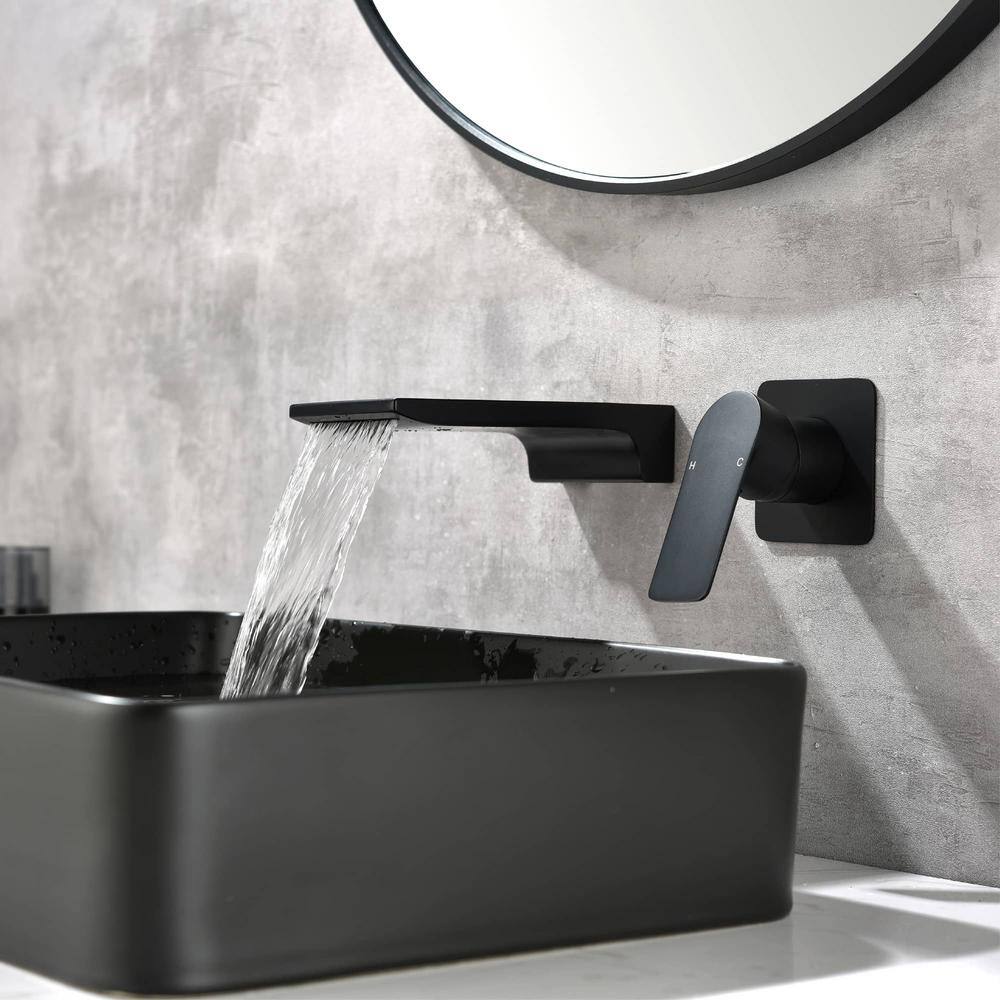 FLG Single-Handle Wall-Mount Roman Tub Faucet Brass Waterfall Tub Filler in Matte Black SS-0081-MB